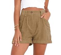 Corduroy Shorts for Women with Pockets Short Hem High Waist Casual Shorts High Waist Shorts