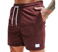 Corduroy Shorts Men Comfort Breathable Half Pants Plain Lightweight Pant with Pocket Jogger Short Elasticated Waist Drawstring Casual Sweatpants Stylish Smart Summer Halfpants for Daily Red