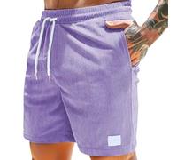 Corduroy Shorts Men Comfort Breathable Half Pants Plain Lightweight Pant with Pocket Jogger Short Elasticated Waist Drawstring Casual Sweatpants Stylish Smart Summer Halfpants for Daily Purple