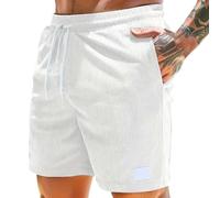 Corduroy Shorts Men Comfort Breathable Half Pants Plain Lightweight Pant with Pocket Jogger Short Elasticated Waist Drawstring Casual Sweatpants Stylish Smart Summer Halfpants for Daily White