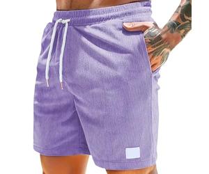 Corduroy Shorts Men Comfort Breathable Half Pants Plain Lightweight Pant with Pocket Jogger Short Elasticated Waist Drawstring Casual Sweatpants Stylish Smart Summer Halfpants for Daily Purple