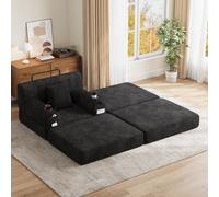Corduroy Sleeper Chair with Ottoman and Metal Frame, Convertible 1-Seater Sofa Bed with High Backrest, 107L x 162W x 81H cm, Black Aosom UK