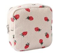Corduroy Small Makeup Bag with Double Opening, Large Capacity Cute Sanitary Pad Pouch, Makeup Bag Small for Toiletry Organizer, Portable Data Cable Earphone Storage for Women Girls