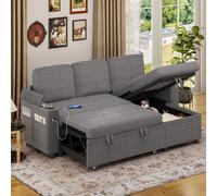 (Corduroy) Sofa Bed, L-Shaped Sleeper Sectional Couch Bed,3-in-1 Convertible Pull Out Corner Sofa, Adjustable Backrest,Storage, USB, Cup Holder for Living Room