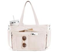 Corduroy Tote Bag for Women, 17 Pockets Lightweight Crossbody Bible Teacher Nurse Shoulder Bag for Daily School Travel Gym, Beige
