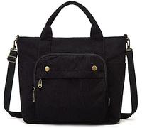 Corduroy Tote Bag with Zipper,Large Capacity Corduroy Shoulder Shopping Tote Bag,Fashion Durable Corduroy Hobo Bag for Women/Girl,Casual Handbags for Shopping Students Office Workers (New-Black)