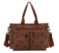 Corduroy Tote Handbag Women Multi-pocket Bow Print Shoulder Crossbody Bag Commuter Daily Bag, Brown, 38*17*26cm / 14.9*6.6*10.2 inches, Utility