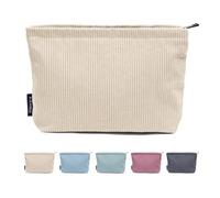 Corduroy Travel Cosmetic Bag Portable Makeup Storage Bag Purses Women Large Capacity Zipper Make Up Organizer Storage Clutch(Beige)