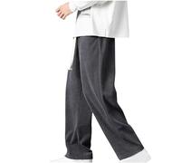 Corduroy Trousers for Men Straight Wide Leg Trouser Drawstring Elastic Waist Casual Pants Plain Loose Fit Bottoms Trendy Mens Lounge Wear with Pockets Walking Clothes