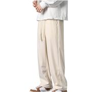 Corduroy Trousers for Men Straight Wide Leg Trouser Drawstring Elastic Waist Casual Pants Plain Loose Fit Bottoms Trendy Mens Lounge Wear with Pockets Walking Clothes