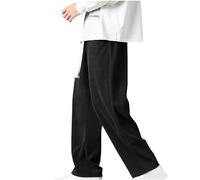 Corduroy Trousers for Men Straight Wide Leg Trouser Drawstring Elastic Waist Casual Pants Plain Loose Fit Bottoms Trendy Mens Lounge Wear with Pockets Walking Clothes