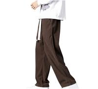 Corduroy Trousers for Men Straight Wide Leg Trouser Drawstring Elastic Waist Casual Pants Plain Loose Fit Bottoms Trendy Mens Lounge Wear with Pockets Walking Clothes