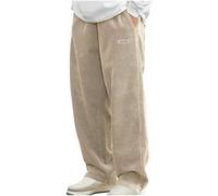 Corduroy Trousers Men Loose Fit Smart Casual Trouser Elasticated Waist Drawstring Pants Solid Colour Straight Leg Bottoms Spring and Winter Mens Lounge Wear with Pockets