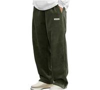 Corduroy Trousers Men Loose Fit Smart Casual Trouser Elasticated Waist Drawstring Pants Solid Colour Straight Leg Bottoms Spring and Winter Mens Lounge Wear with Pockets