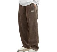 Corduroy Trousers Men Loose Fit Smart Casual Trouser Elasticated Waist Drawstring Pants Solid Colour Straight Leg Bottoms Spring and Winter Mens Lounge Wear with Pockets