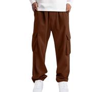 Corduroy Trousers Men Multi Pockets Cargo Trousers Soft Cozy Long Trouser Wide Leg Pants for Men UK Straight Relaxed Elastic Wasit Drawstring Sweatpants Solid Color Comfy Baggy Trouser Brown