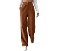 Corduroy Trousers Women Barrel Mid-Rise Elasticated Waist Vintage Cord Pants Loose Fit Baggy Wide Leg Capris Harem Pants Leisure Trousers with Pockets Casual Holiday Beach Pant Streetwear Orange