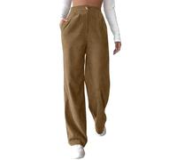 Corduroy Trousers Women Barrel Mid-Rise Elasticated Waist Vintage Cord Pants Loose Fit Baggy Wide Leg Capris Harem Pants Leisure Trousers with Pockets Casual Holiday Beach Pant Streetwear Brown