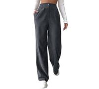 Corduroy Trousers Women Barrel Mid-Rise Elasticated Waist Vintage Cord Pants Loose Fit Baggy Wide Leg Capris Harem Pants Leisure Trousers with Pockets Casual Holiday Beach Pant Streetwear Grey