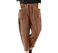 Corduroy Trousers Women Elastic Waist Plus Size - Black Corduroy Barrel Pants Women - Winter Thermal Sweatpants Loungewear Pant Baggy Wide Leg Pants Straight Leg Trouser with Pockets CorduroyPant
