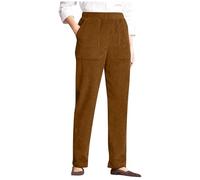 Corduroy Trousers Women Elastic Waist Pull On Cord Pants Straight Leg Relaxed Fit Winter Pants Stretchy Loose Lightweight Work Lounge Trousers with Pockets,Za-Coffee,M