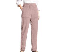 Corduroy Trousers Women Elastic Waist Pull On Cord Pants Straight Leg Relaxed Fit Winter Pants Stretchy Loose Lightweight Work Lounge Trousers with Pockets,Pink,XXL