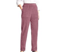 Corduroy Trousers Women Elasticated Waist With Pocket Casual Pants Trousers Relax Fit Ladies Full Length Trousers Hogh Waisted Everyday Stretchy Lightweight Pants Straight Leg Trouser Red 3XL