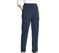 Corduroy Trousers Women Elasticated Waist With Pocket Casual Pants Trousers Relax Fit Ladies Full Length Trousers Hogh Waisted Everyday Stretchy Lightweight Pants Straight Leg Trouser Navy XXL