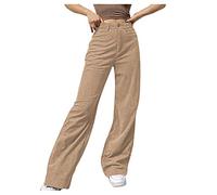 Corduroy Trousers Women's Bootcut Beige, Y2k Aesthetic Trousers High Waist Baggy Trousers Teenager Girls Indie Aesthetic Jeans Wide Leg Denim Trousers Streetwear Straight 90s E Girl Flared Jeans