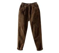 Corduroy Trousers Women's Stretch High Waist Thermal with Pocket Fluffy Jogging Bottoms Thickened Warm Winter Outdoor Training Fitness Cord Sports(Brown,3XL)