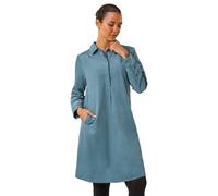 Roman Originals Womens Corduroy Tunic Shirt Dress - Ladies Autumn Everyday Winter Holiday Long Sleeve Soft Pockets Comfy Cuffs Frock Knee Length Gowns - Light Blue - Size 18