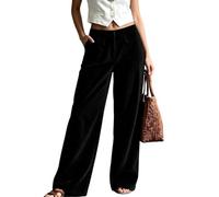 Corduroy Wide Leg Trousers for Women High Waisted Button Fly Casual Pants | Loose Fit Full Length Workwear Bottoms Ladies Vintage Style Trousers with Patch Pockets for Office Travel Daily Wear UK