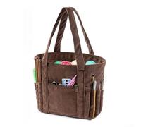Corduroy Yarn Tote Bag Designed for Crocheters Featuring Wide Opening, Inner Pockets, and Exterior Compartments for Accessories Organization