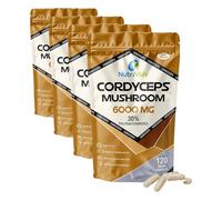 Cordyceps 6000mg | 120 Capsules | Vegan | 10:1 Cordyceps Mushroom Extract | Performance Supplement for Energy, Vitality & Immune Support | Rich in Polysaccharides | No Additives | Non-GMO (Pack of 4)