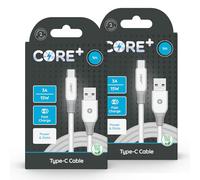 CORE+ | 1M USB C Smartphone Charger Cable 3A/15W | Twin Pack | Fast Charging | Compatible with iPhone 15 Pro/Max, MacBook, Samsung, Google Devices | Includes Cable Tidy | White