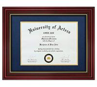 CORE ART 11x14 Diploma Frame Display Certificates 8.5 x 11 with Navy Mat or Documents 11 x 14 without Mat, College Degree Wooden Frame with Tempered Glass for Wall and Tabletop Display(Cherry Red)
