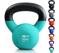 Core Balance 4kg Kettlebell Weight Cast Iron Neoprene Coated Heavy Duty Strength Training (Teal)