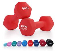 Core Balance 6kg Dumbbell Pair Hex Weight Neoprene Coated Cast Iron Strength Training (Red)