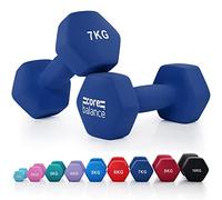 Core Balance 7kg Dumbbell Pair Hex Weight Neoprene Coated Cast Iron Strength Training (Navy Blue)