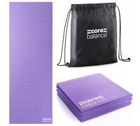 Core Balance Foldable Travel Yoga Mat, Non Slip PVC Foam with Textured Grip, 5mm Thick for Balance & Comfort, Lightweight, Compact & Portable, Exercise Mat with Drawstring Bag, 173cm × 61cm (Purple)