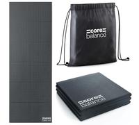 Core Balance Foldable Travel Yoga Mat, Non Slip PVC Foam with Textured Grip, 6mm Thick for Balance & Comfort, Lightweight, Compact & Portable, Exercise Mat with Drawstring Bag, 173cm × 61cm (Black)