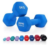 Core Balance Hex Dumbbells, 1kg-10kg Pairs, 12kg & 18kg Sets with Rack | Pair or 3-Pair Set Options, Cast Iron Core, Soft-Touch Neoprene, Anti-Roll Hex Design, Storage Rack Included with Sets