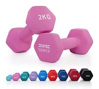 Core Balance Neoprene Hex Dumbbells, Pair, 2kg, Pink