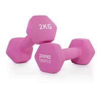 Core Balance Neoprene Hex Dumbbells Set Of 2 Cast Iron Hexagonal Hand Weights in Pink | Size: 2kg Core Balance Pink 2kg