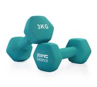 Core Balance Neoprene Hex Dumbbells Set Of 2 Cast Iron Hexagonal Hand Weights in Teal | Size: 3kg Core Balance Teal 3kg