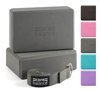 Core Balance Yoga Block Set, 2 Blocks & Strap, Grey