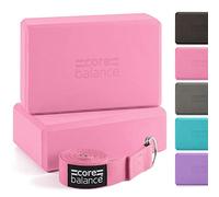 Core Balance Yoga Blocks Set Of 2 High Density EVA Foam with Adjustable Metal D Ring Cotton Strap