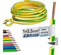 Core cable - single wire flexible - PVC cable - H07V-K 2.5 mm² - colour: green-yellow - lengths: 10 m, 15 m, 20 m, 25 m, 30 m, 35 m, 40 m, 45 m, 50 m, 55 m, 60 m up to 100 m.
