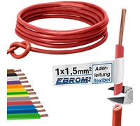 Core Cable Wiring Cable - Single Core Flexible 1.5 mm² - PVC Cable - H07V-K 1.5 mm² - Colour: Red - 5 m 10 m 15 m 20 m 25 m 30 m 35 m 40 m 45 m 50 m 55 m 60 m 70 m to 100 m - freely selectable