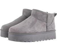 Core Collection Women Platform Low Ankle Warm Boots Comfy Faux Fur Slip On Platform Boots Shoes (Grey, UK Footwear Size System, Adult, Women, Numeric, Medium, 5)